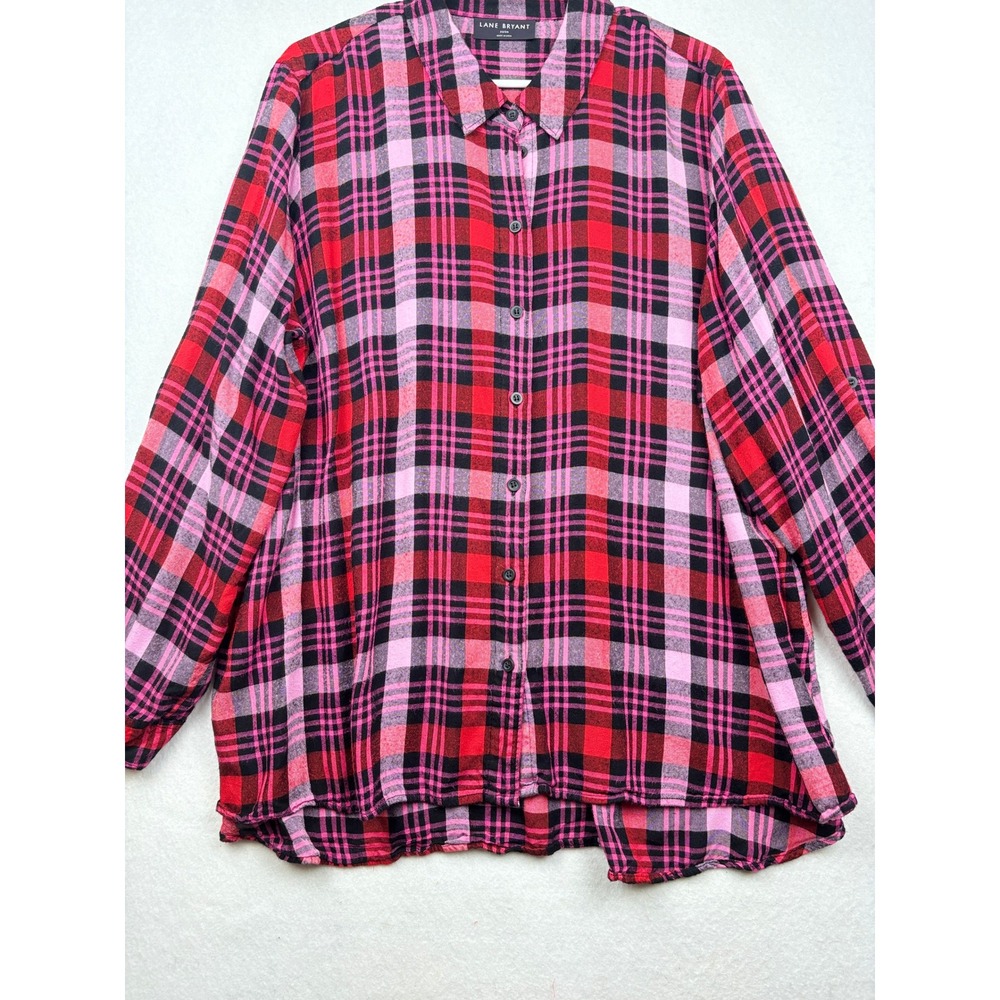 Lane Bryant Plaid Shirt Womens 22/24 Roll Tab Sleeve Grunge